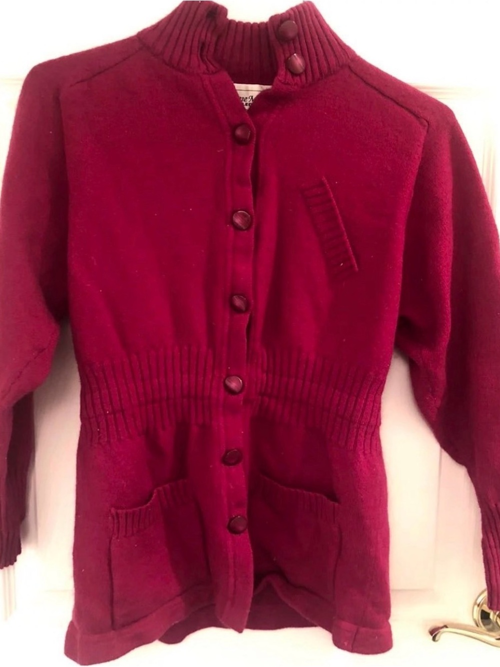 Women’s Deep Wine Button-Front Ribbed Waist Cardigan